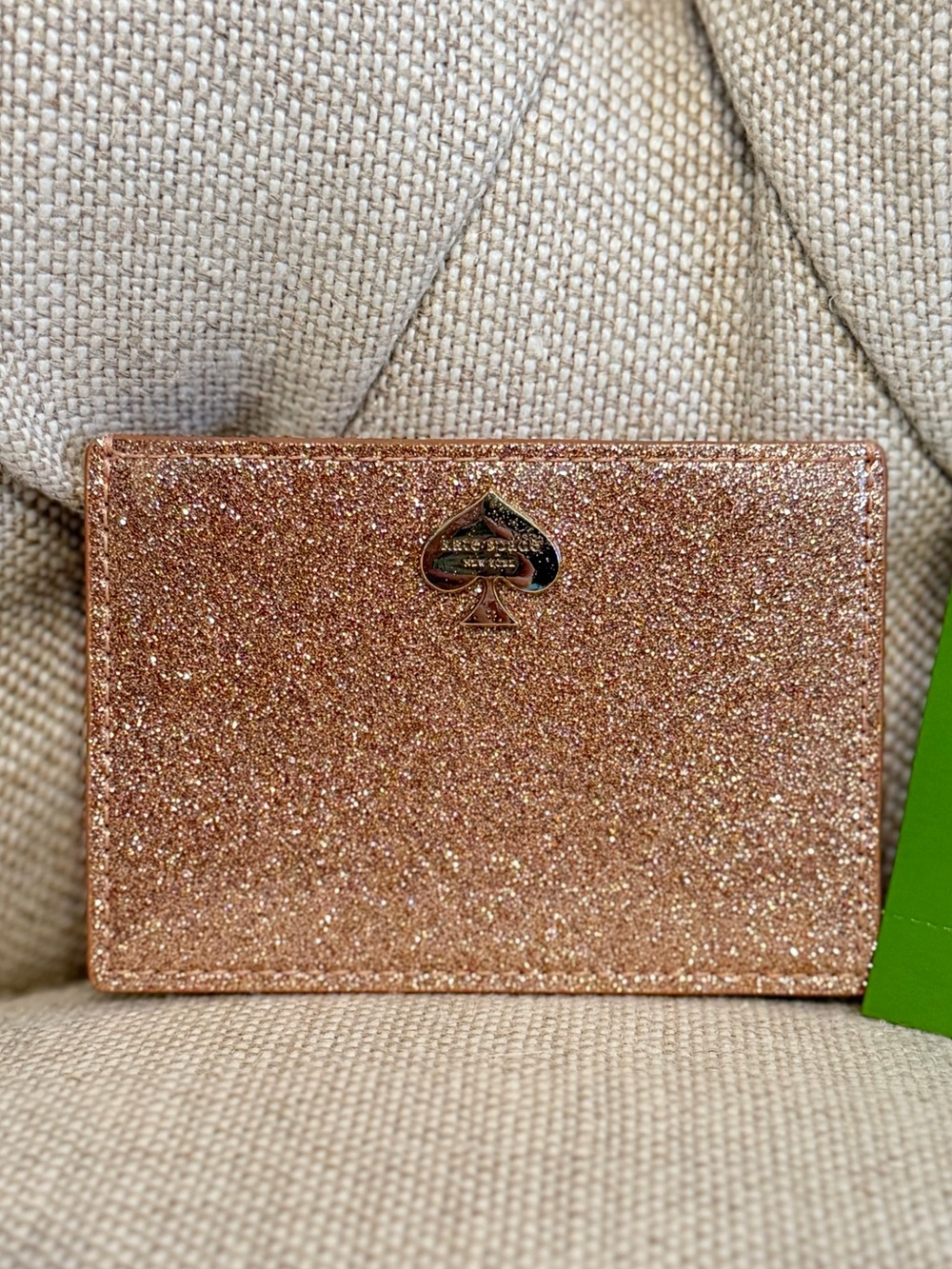 Kate Spade Glitter Bug Graham Sparkling Card Case Holder, Rose Gold Pink Defect
